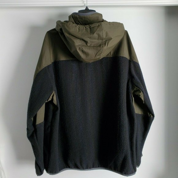VINCE Olive Green Black Mixed Media Hooded Coat - Picture 2 of 4